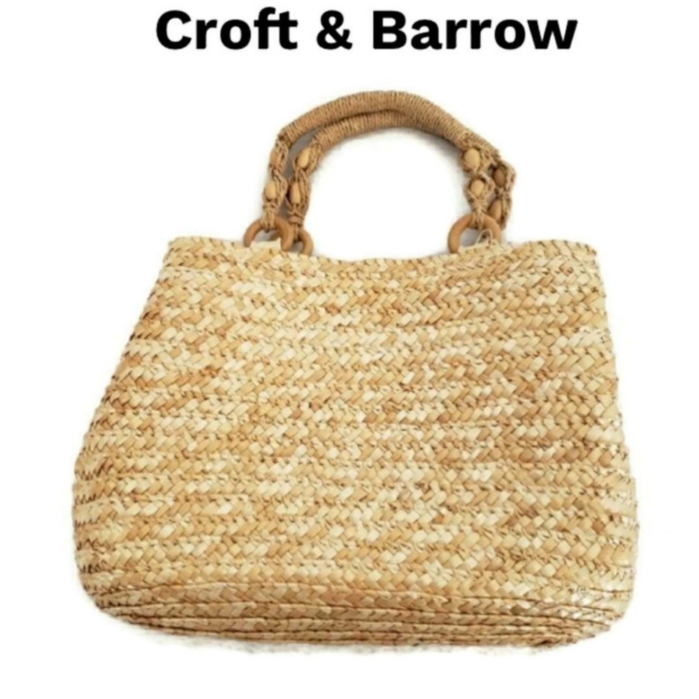 Croft & Barrow Woven Straw Handbag with Wooden Hardware